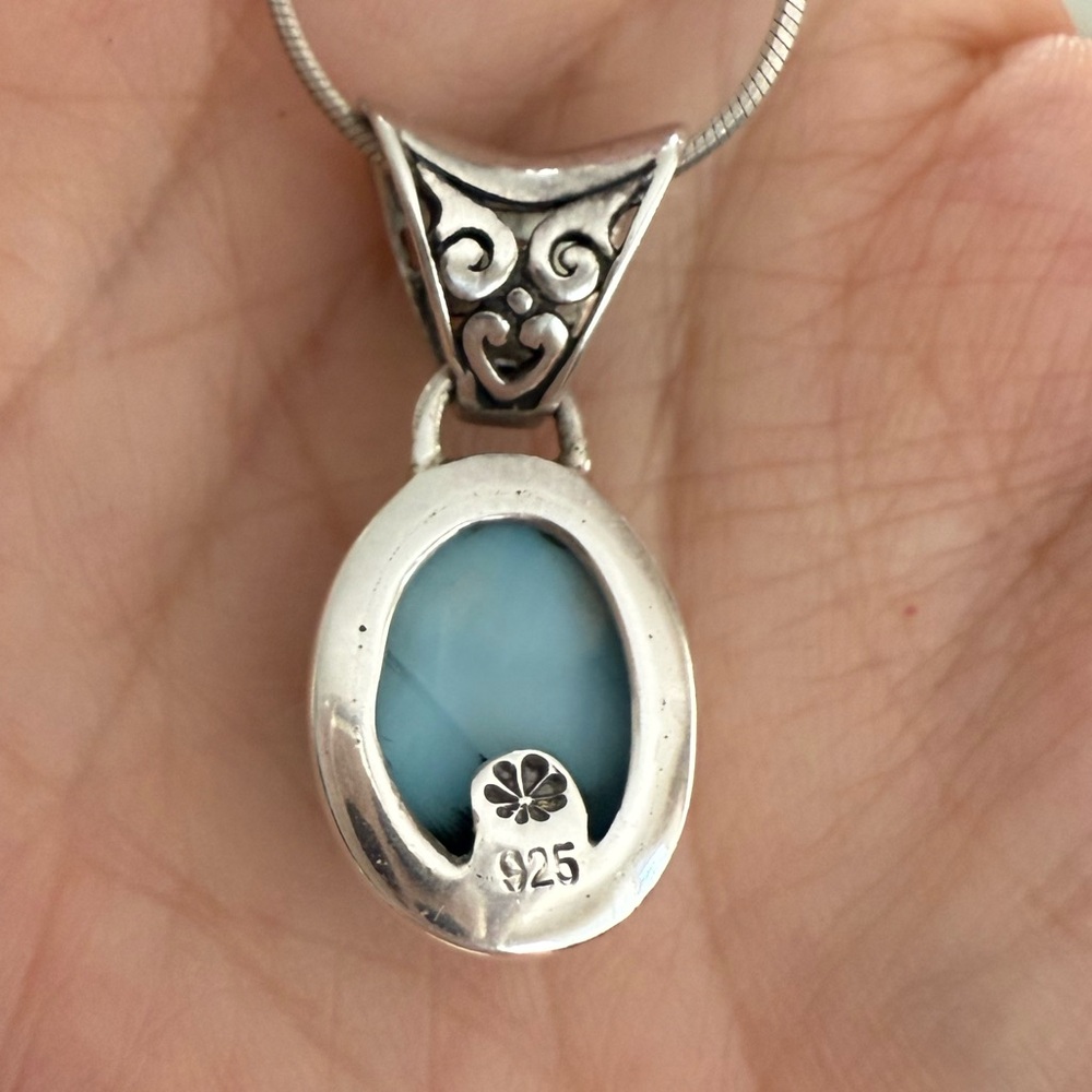 Genuine Larimar Solid Sterling Silver Pendant And… - image 5